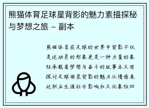 熊猫体育足球星背影的魅力素描探秘与梦想之旅 - 副本