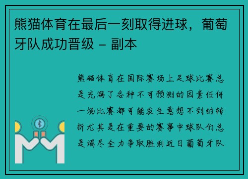 熊猫体育在最后一刻取得进球，葡萄牙队成功晋级 - 副本