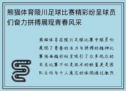熊猫体育陵川足球比赛精彩纷呈球员们奋力拼搏展现青春风采
